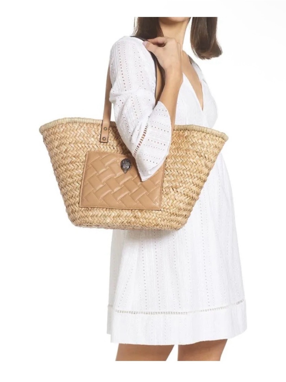 Kurt Geiger London Kensington Woven Straw Basket Tote Brown & Tan